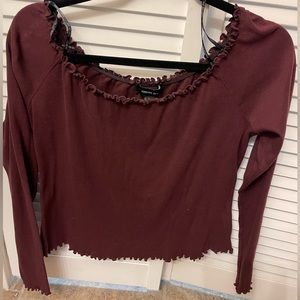 Burgundy forever 21 off the shoulder long sleeve crop top